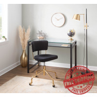 Lumisource OC-TANIA AUVBK Tania Contemporary Task Chair in Gold Metal and Black Velvet